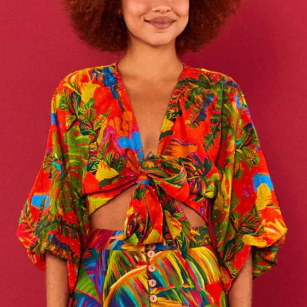 NWOT Farm Rio | Red Urban Jungle V Neck Top